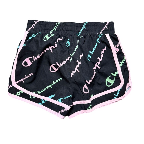 Champion Girls Youth Medium Athletic Shorts – Black Logo Print w/ Pink Trim - Picture 1 of 4